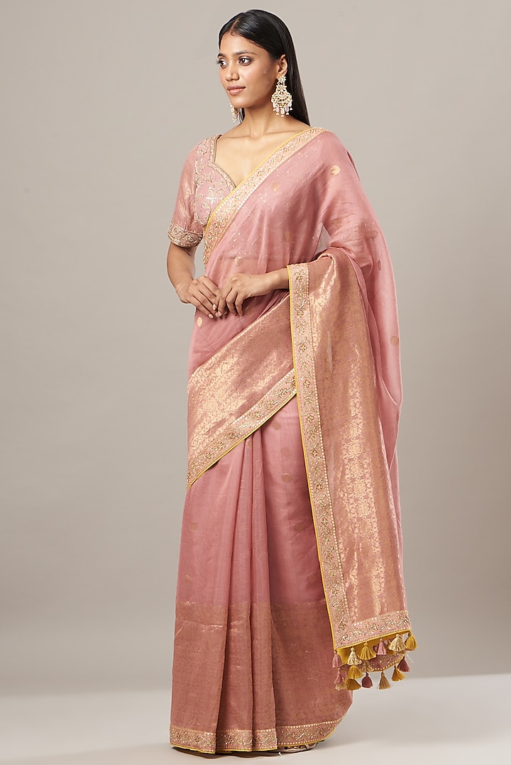 Blush Pink Embroidered Saree Set by RAR Studio