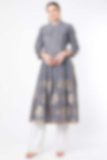 Dark Grey Printed Handwoven Tunic by Rar Studio at Pernia's Pop Up Shop