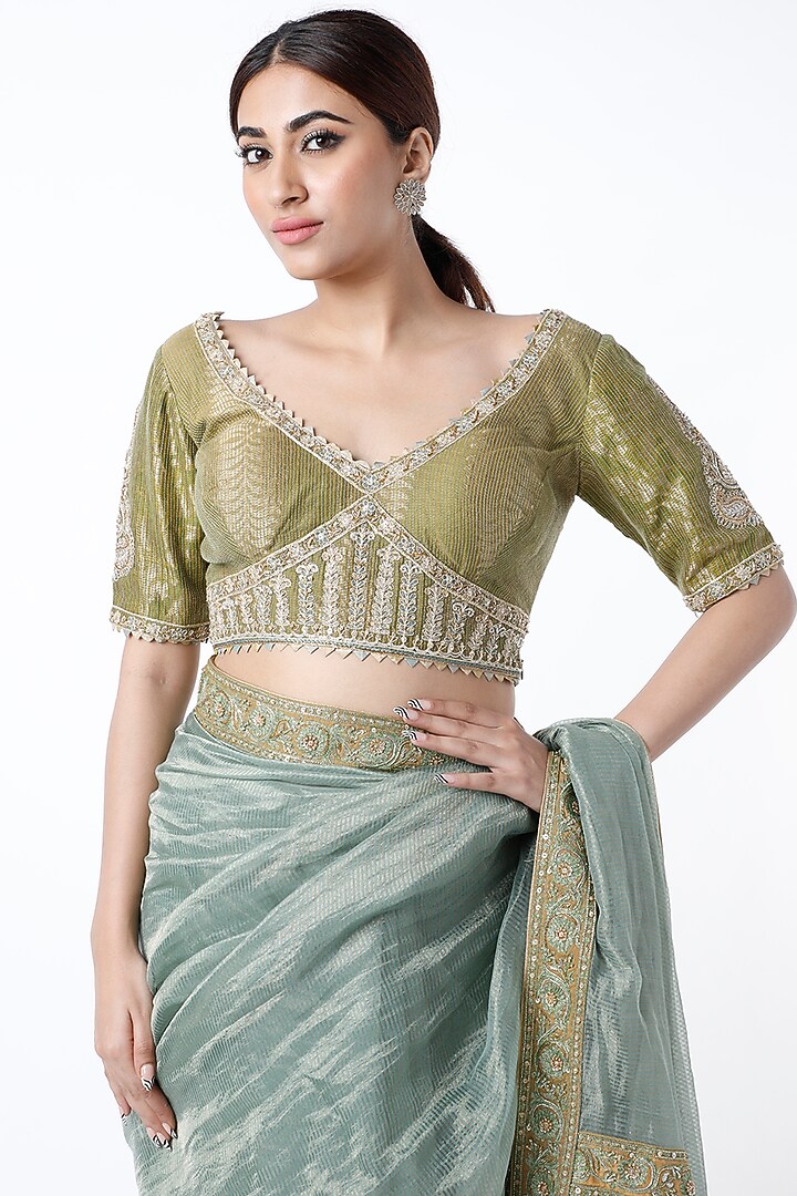 Turquoise Embroidered Wedding Saree set by Rar Studio at Pernia's Pop Up Shop