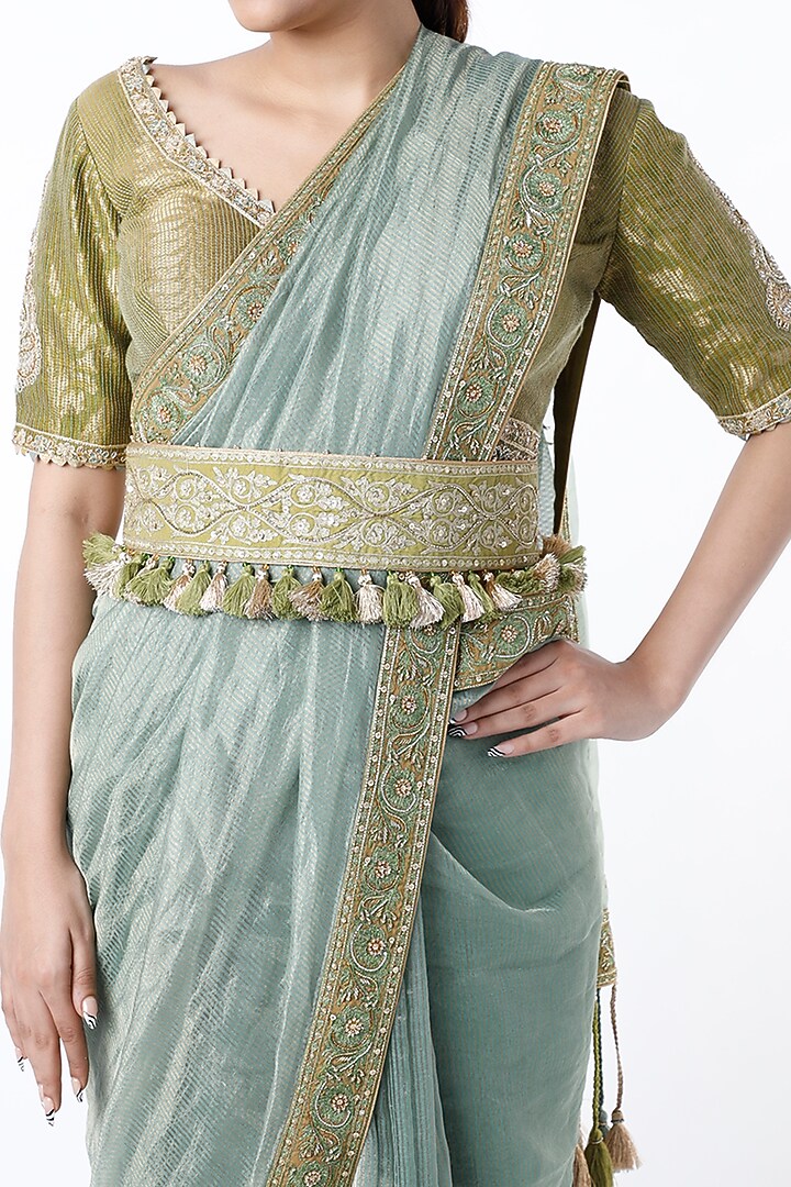 Turquoise Embroidered Wedding Saree set by Rar Studio at Pernia's Pop Up Shop