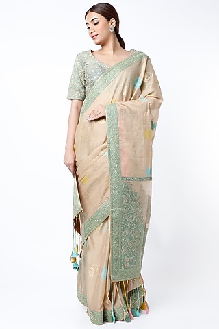 Beige Embroidered Saree Set by Rar Studio