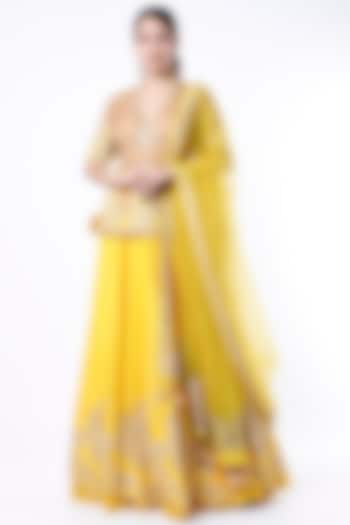 Yellow Aari Embroidered Lehenga Set by RAR Studio