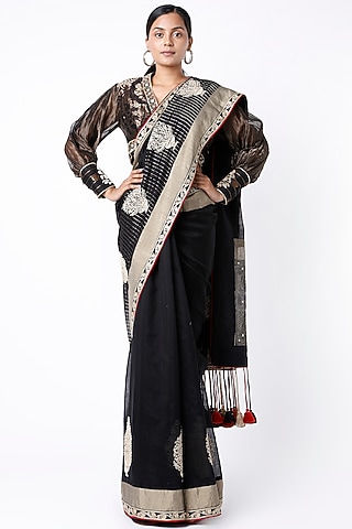 Black Hand Embroidered Saree Set by Rar Studio