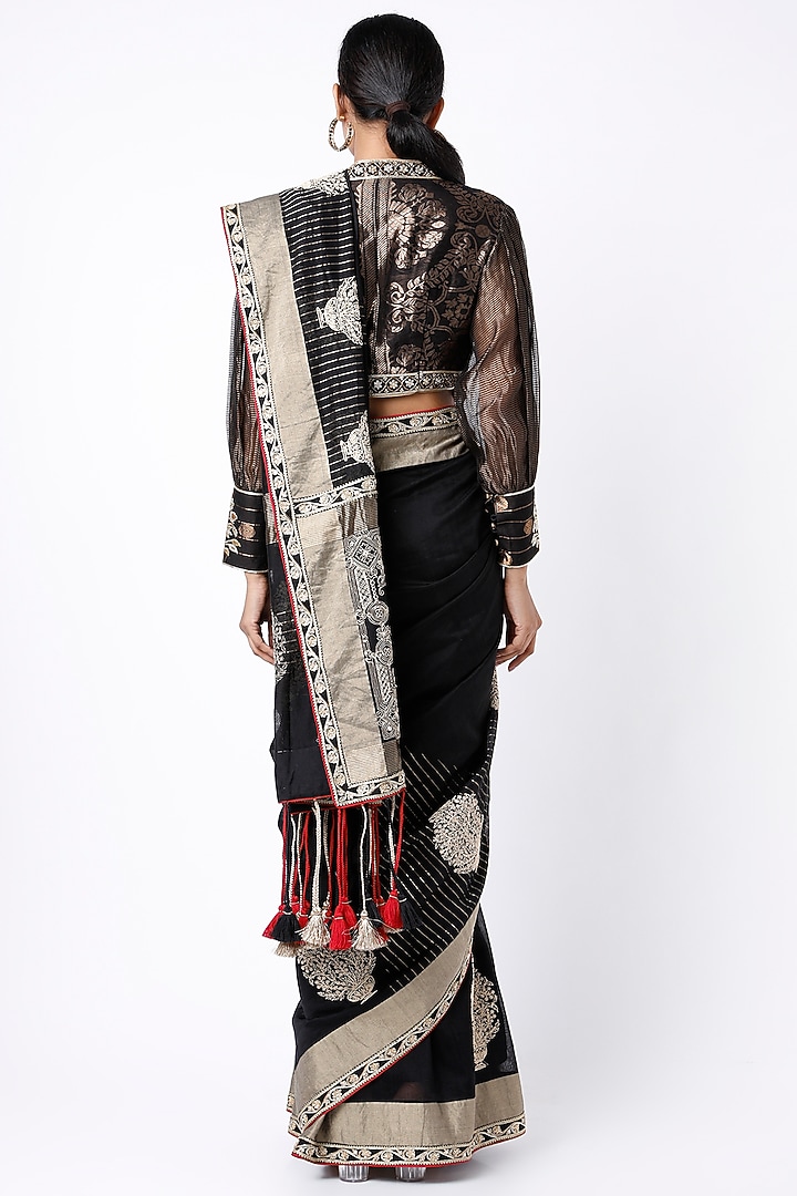 Black Hand Embroidered Wedding Saree Set by Rar Studio at Pernia's Pop Up Shop