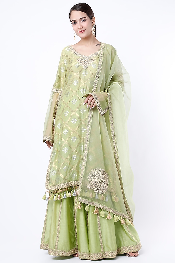 Pistachio Dori Embroidered Sharara Set by RAR Studio at Pernia's Pop Up Shop