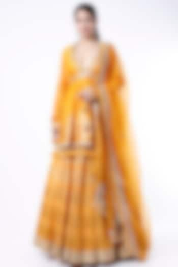 Orange Aari Embroidered Lehenga Set by RAR Studio