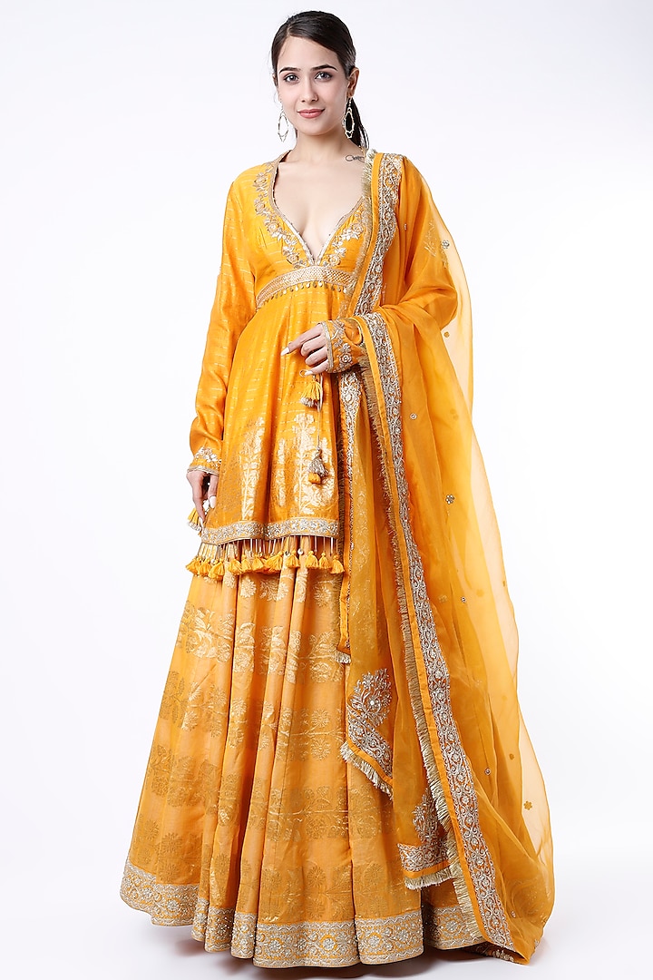 Orange Aari Embroidered Lehenga Set by RAR Studio