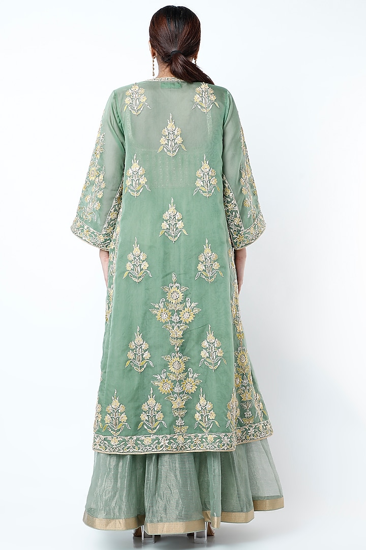 Turquoise Hand Embroidered Bridal Anarkali Set With Jacket by Rar Studio at Pernia's Pop Up Shop