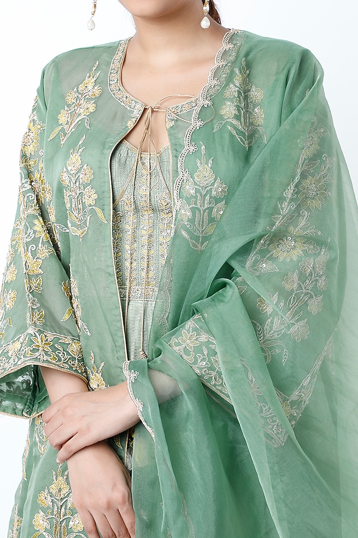 Turquoise Hand Embroidered Bridal Anarkali Set With Jacket by Rar Studio at Pernia's Pop Up Shop