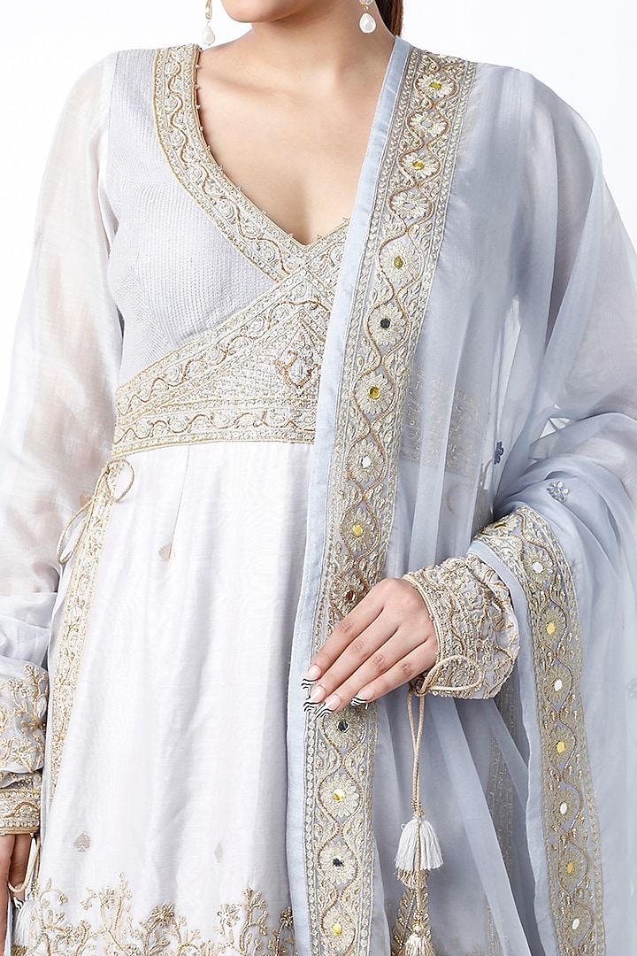 Pale Blue Hand Embroidered Wedding Lehenga Set by Rar Studio at Pernia's Pop Up Shop
