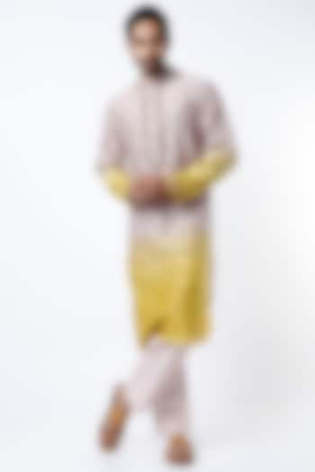 Nude & Almond Yellow Ombre Kurta Set by Rar Studio Men