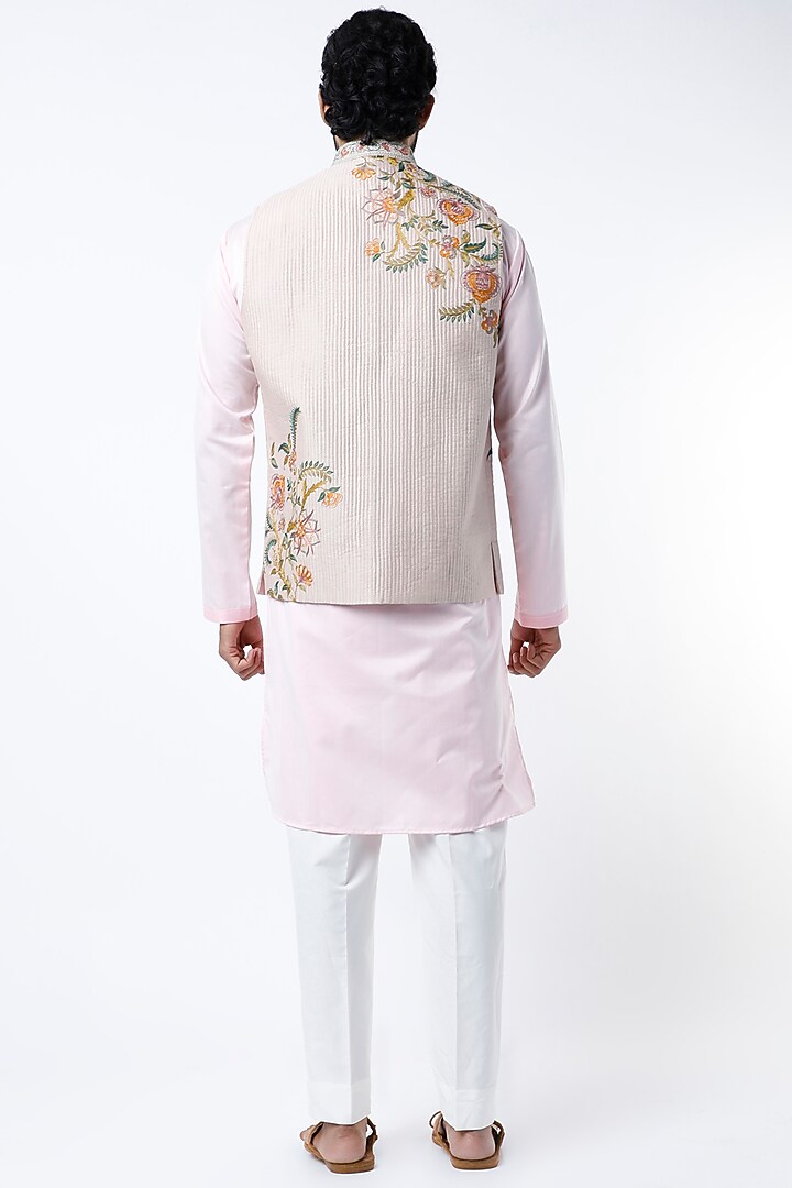 Nude Floral Embroidered Bundi Jacket by Rar Studio Men at Pernia's Pop Up Shop