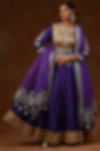 Purple Chanderi Handloom Aari Embroidered Anarkali Set by Rar Studio