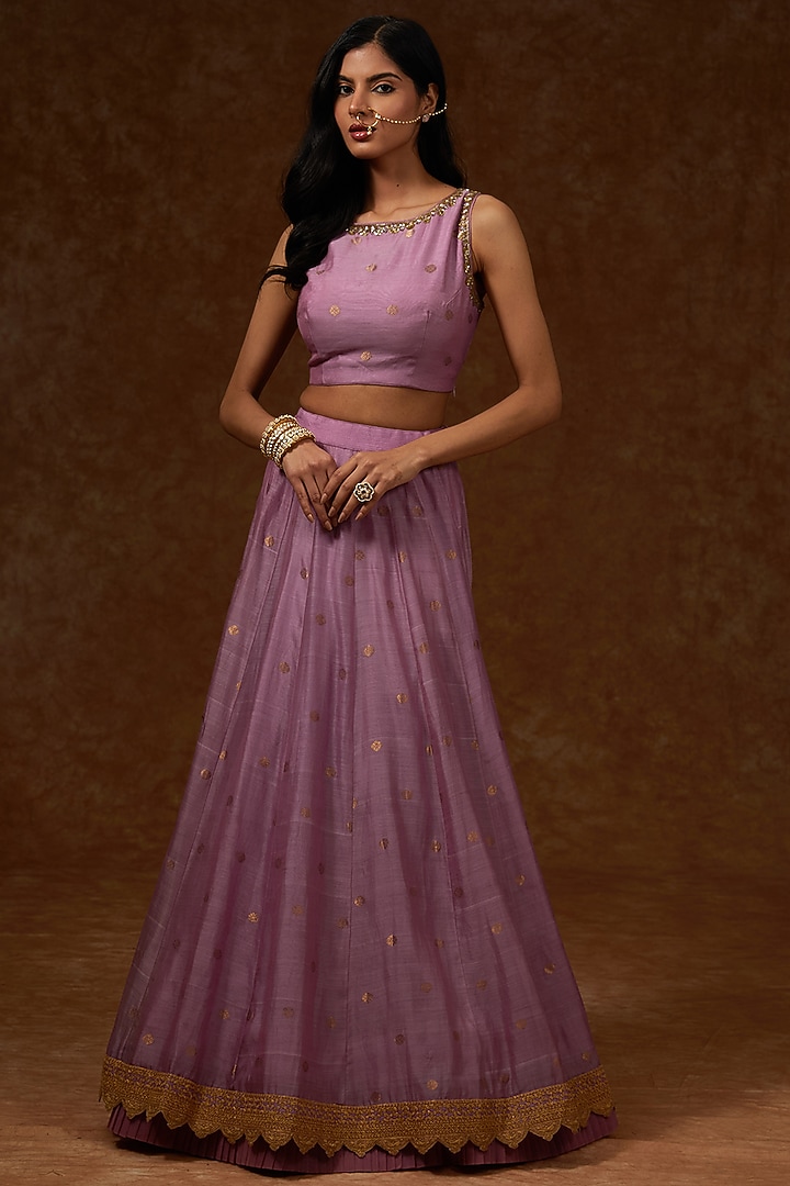 Lavender Chanderi Handloom Dori Embroidered Bridal Lehenga Set by Rar Studio at Pernia's Pop Up Shop