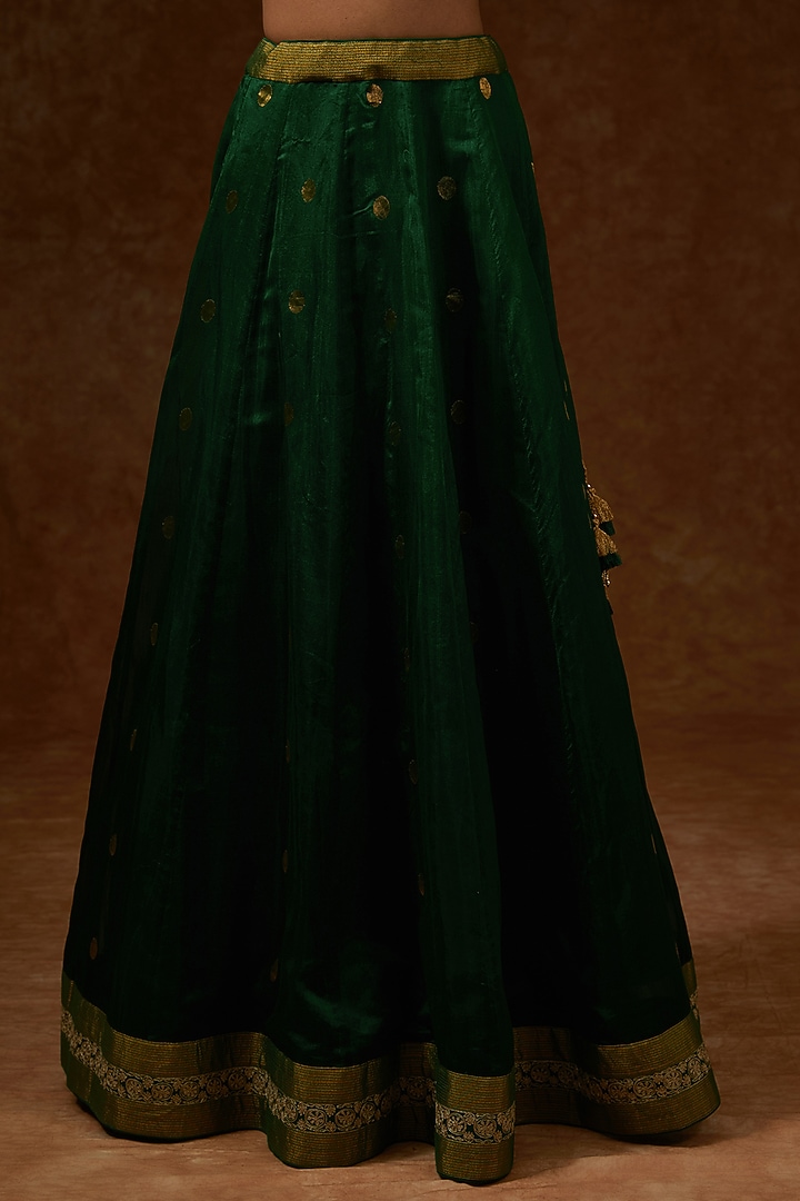 Green Chanderi Handloom Aari Embroidered Wedding Lehenga Set by Rar Studio at Pernia's Pop Up Shop