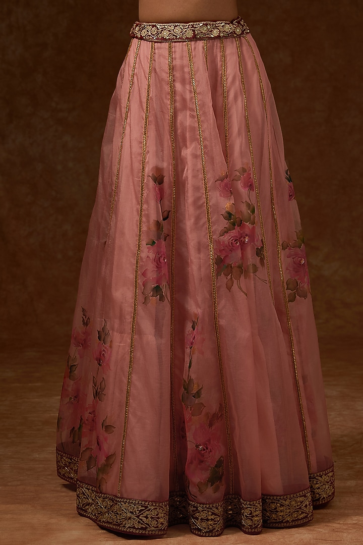 Old Rose Organza Hand Embroidered Wedding Lehenga Set by Rar Studio at Pernia's Pop Up Shop