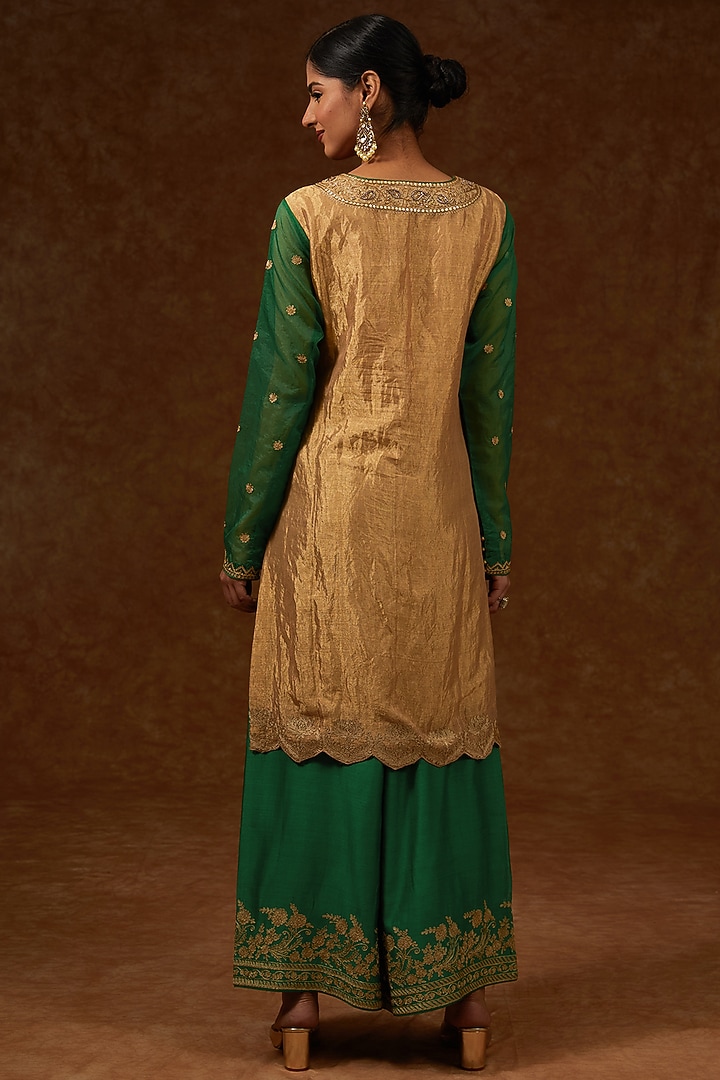 Green Chanderi Handloom & Tissue Dori Embroidered Kurta Set by Rar Studio at Pernia's Pop Up Shop
