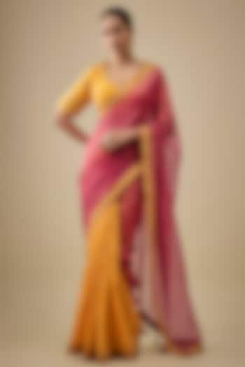 Magenta & Rust Chanderi Handloom Silk Woven Wedding Saree Set by RAR Studio at Pernia's Pop Up Shop