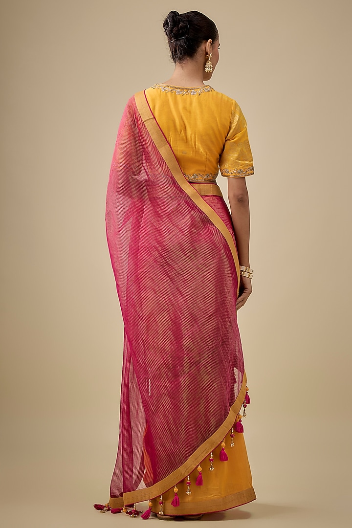 Magenta & Rust Chanderi Handloom Silk Woven Wedding Saree Set by RAR Studio at Pernia's Pop Up Shop