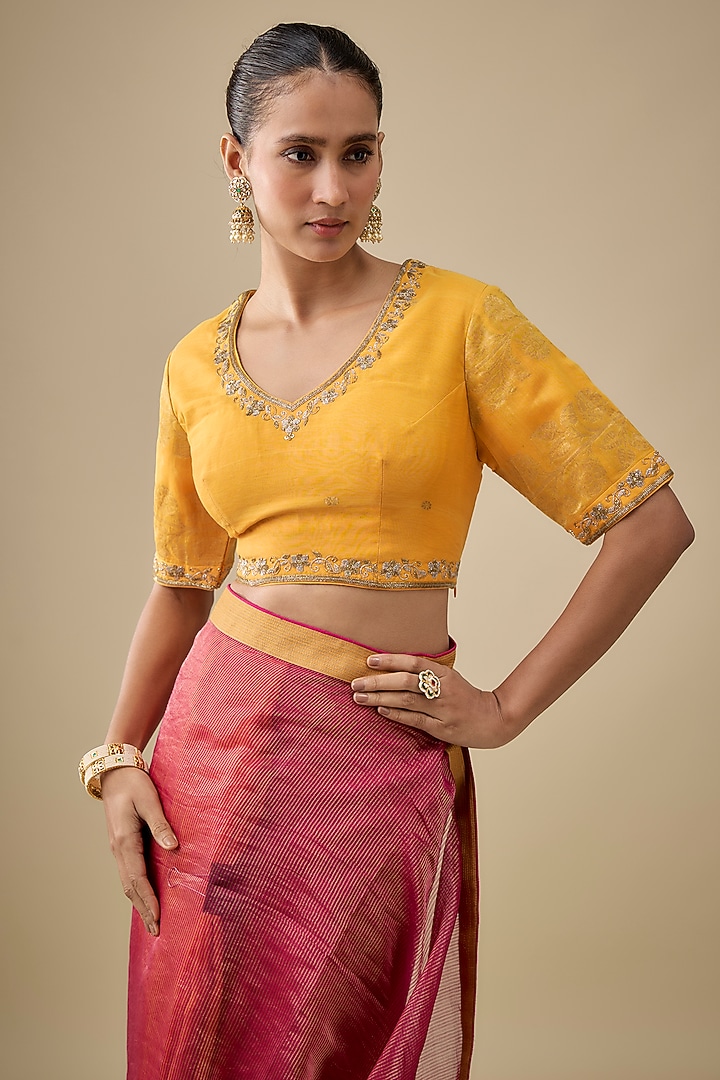 Magenta & Rust Chanderi Handloom Silk Woven Wedding Saree Set by RAR Studio at Pernia's Pop Up Shop