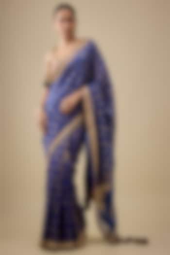 Indigo Chanderi Handloom Silk Hand Embroidered Woven Wedding Saree Set by RAR Studio at Pernia's Pop Up Shop