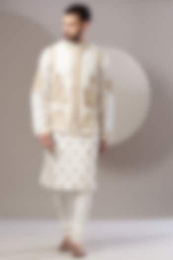 White Embroidered Bundi Jacket With Kurta Set by RAR Studio Men