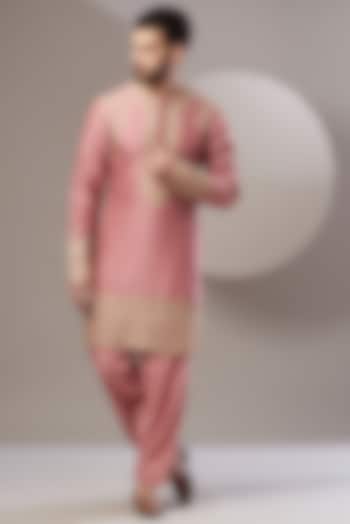Blush Pink Embroidered Kurta Set by Rar Studio Men