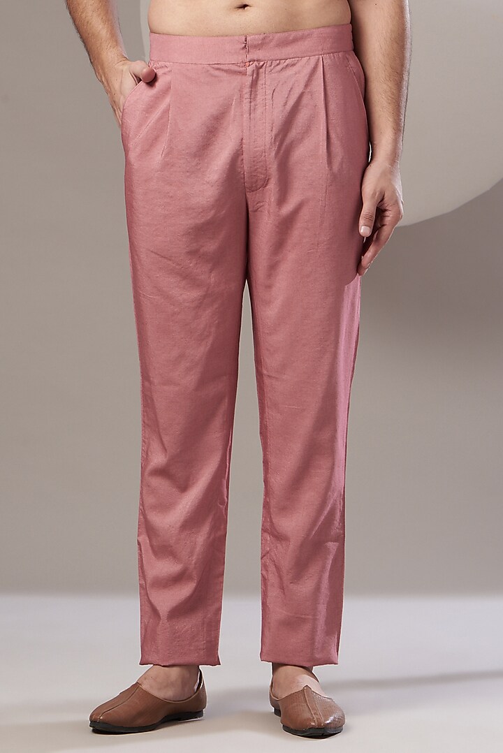 Blush Pink Chanderi Kurta Set With Bundi Jacket by Rar Studio Men at Pernia's Pop Up Shop