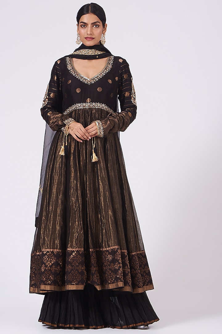 Black Hand Embroidered Anarkali Set by Rar Studio