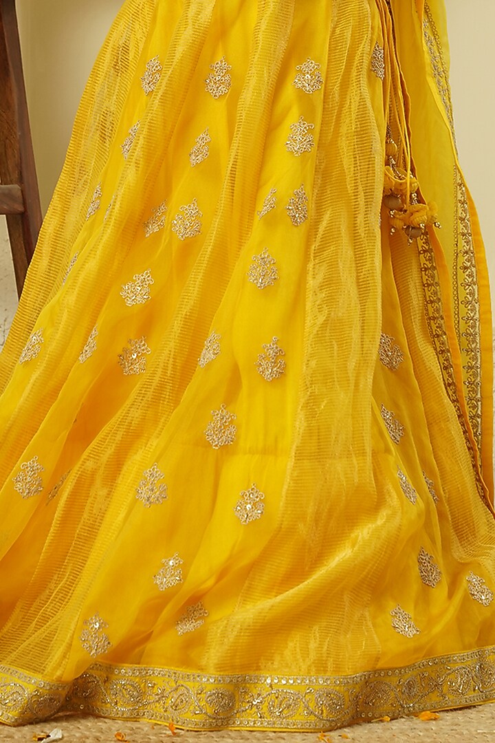 Yellow Chanderi Silk Hand Embroidered Lehenga Set For Girls by Lil Gems by RAR Studio at Pernia's Pop Up Shop