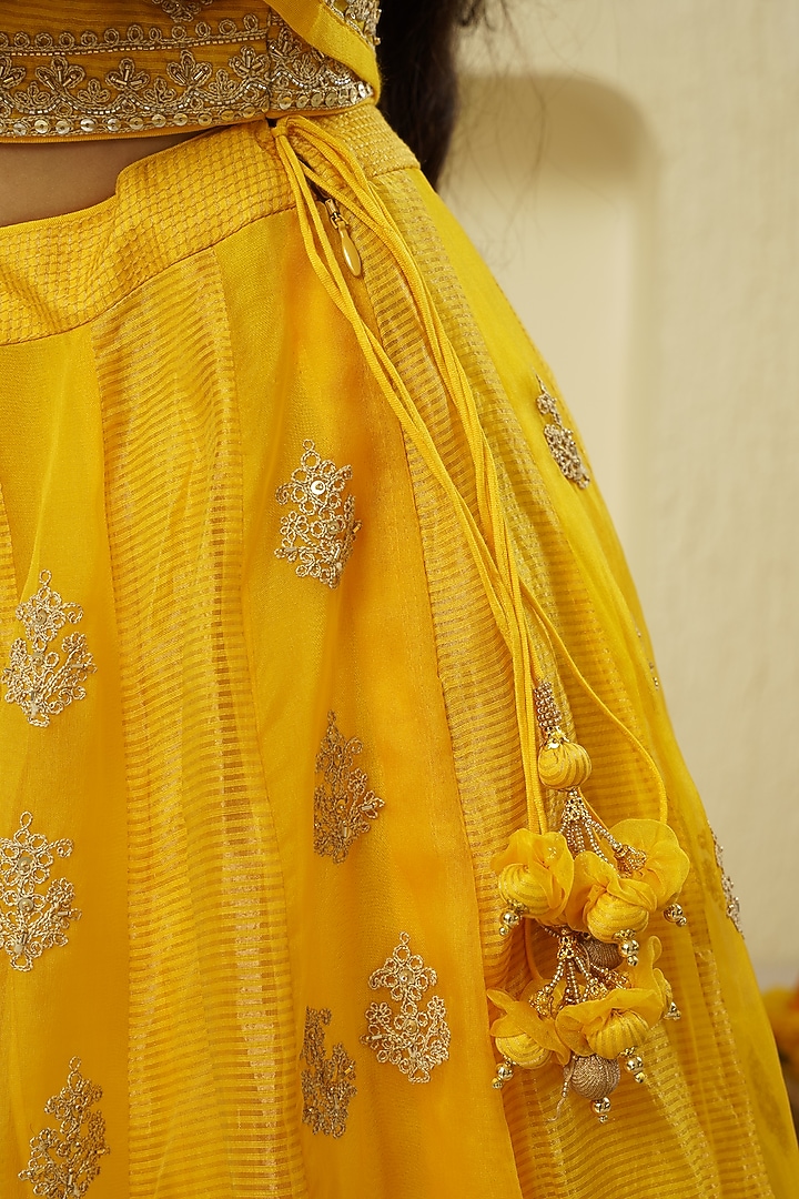 Yellow Chanderi Silk Hand Embroidered Lehenga Set For Girls by Lil Gems by RAR Studio at Pernia's Pop Up Shop