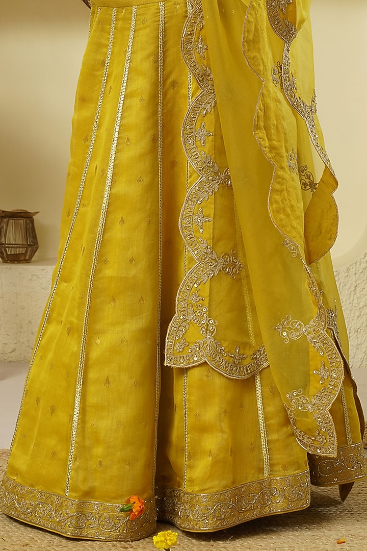 Lime Yellow Chanderi Silk Hand Embroidered Lehenga Set For Girls by Lil Gems by RAR Studio at Pernia's Pop Up Shop