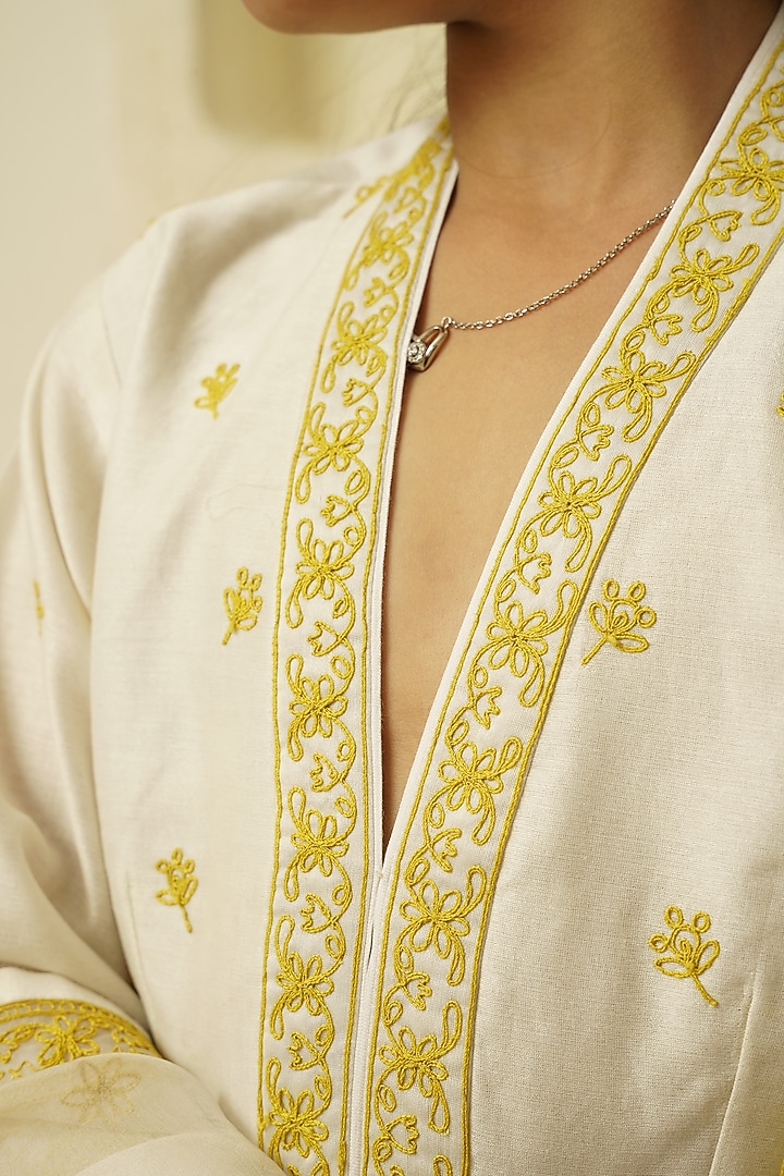 Ivory Chanderi Silk Embroidered Sharara Set For Girls by Lil Gems by RAR Studio at Pernia's Pop Up Shop
