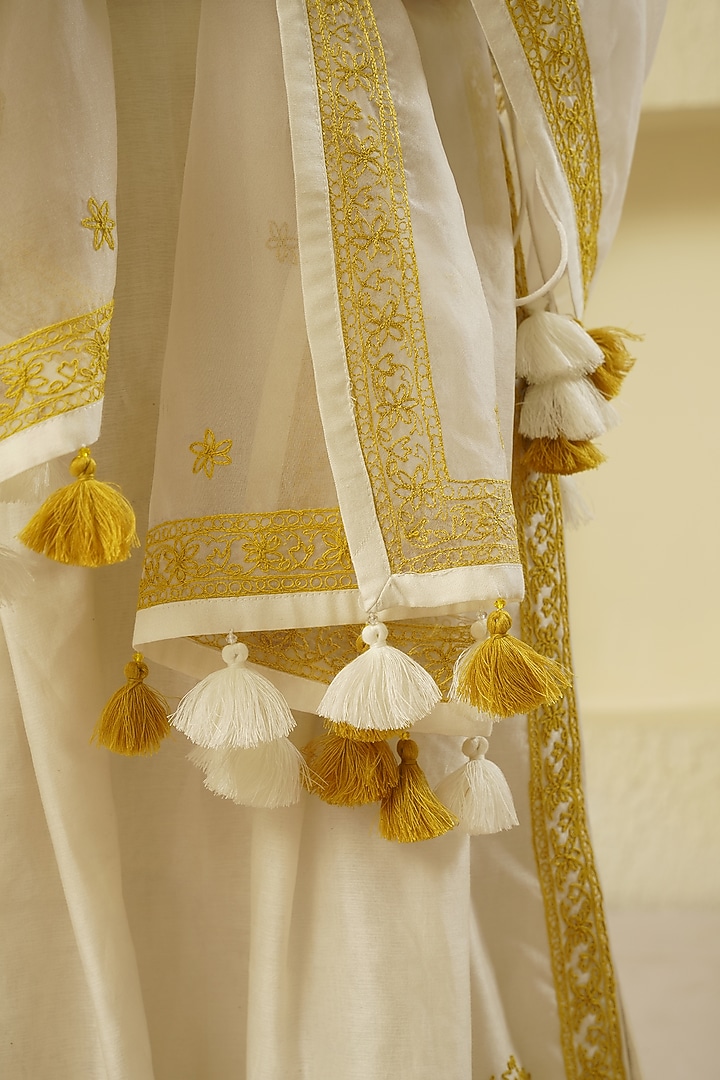 Ivory Chanderi Silk Embroidered Sharara Set For Girls by Lil Gems by RAR Studio at Pernia's Pop Up Shop
