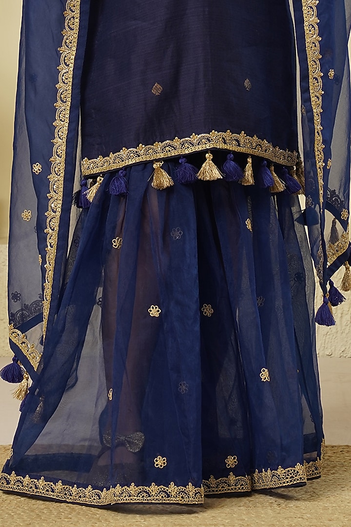 Indigo Chanderi Silk Sharara Set For Girls by Lil Gems by RAR Studio at Pernia's Pop Up Shop