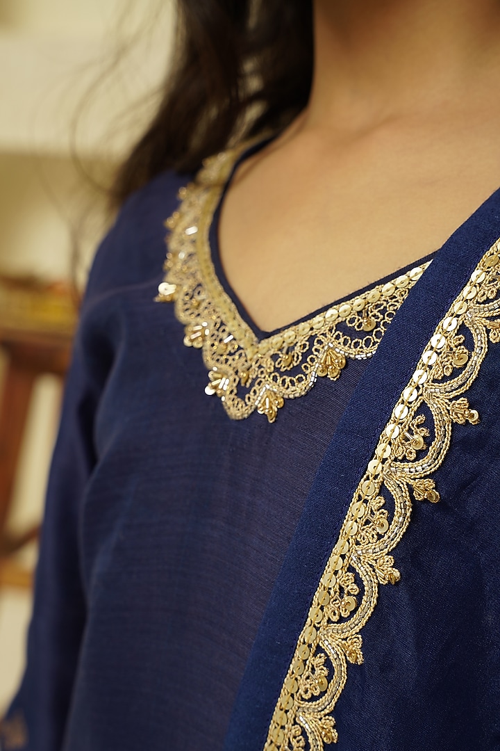 Indigo Chanderi Silk Sharara Set For Girls by Lil Gems by RAR Studio at Pernia's Pop Up Shop