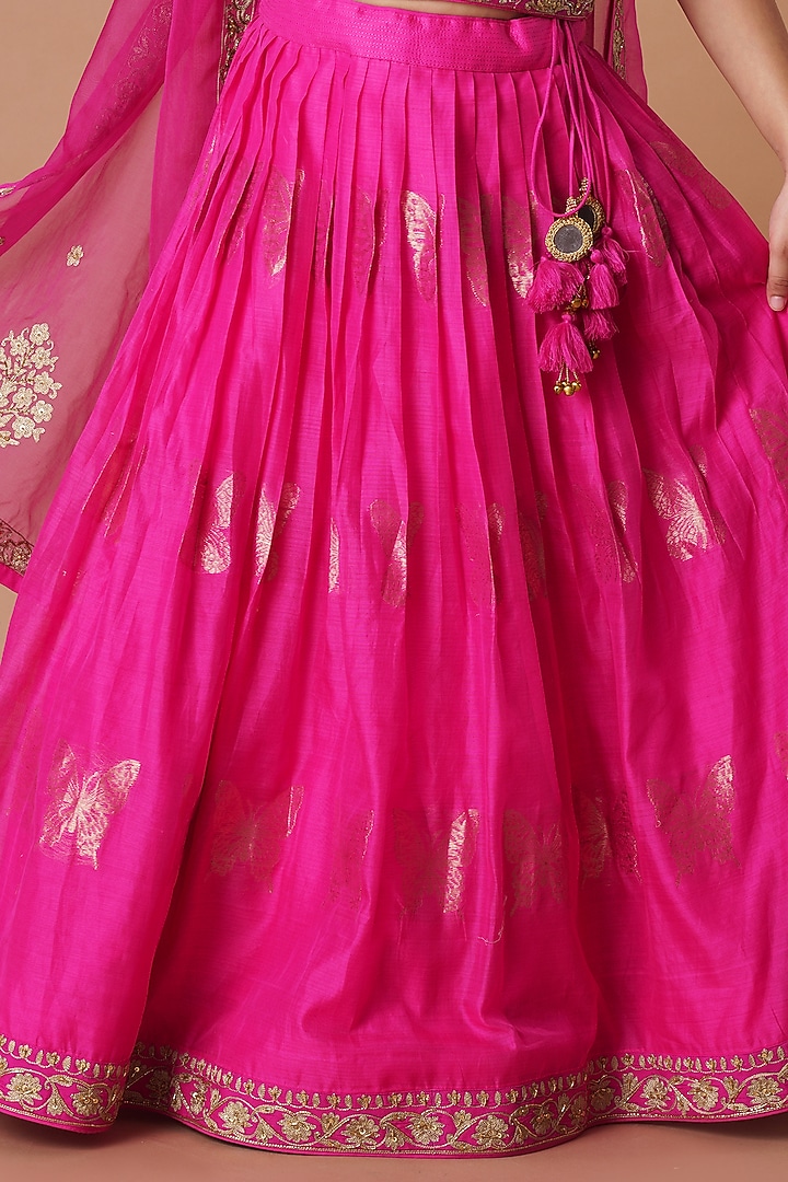 Fuchsia Chanderi Embroidered Lehenga Set For Girls by Lil Gems by RAR Studio at Pernia's Pop Up Shop