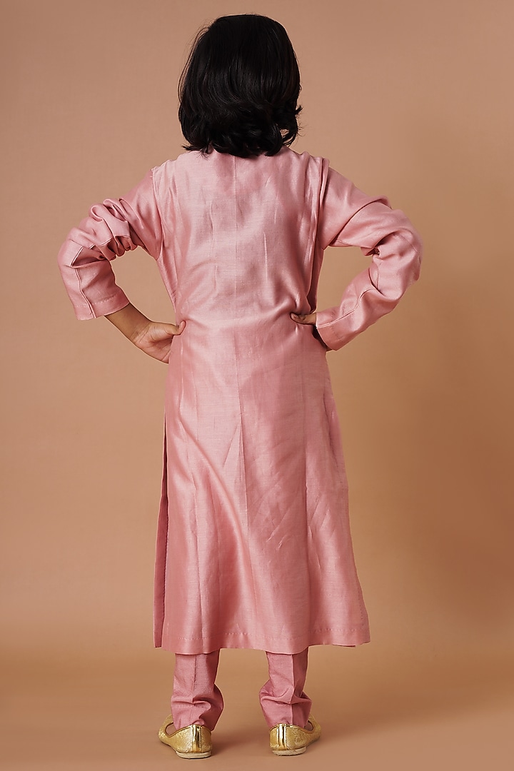 Old Rose Chanderi Embroidered Indowestern Set For Boys by Lil Gems by RAR Studio at Pernia's Pop Up Shop