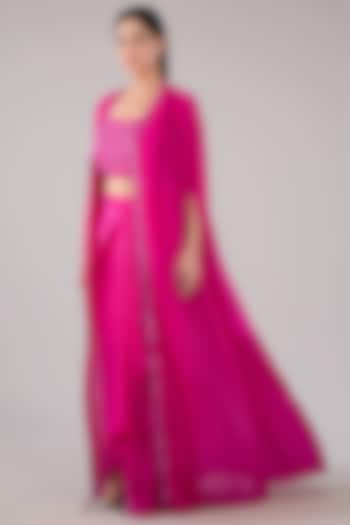 Pink Bemberg Satin & Georgette Dhoti Skirt Set by RAASA