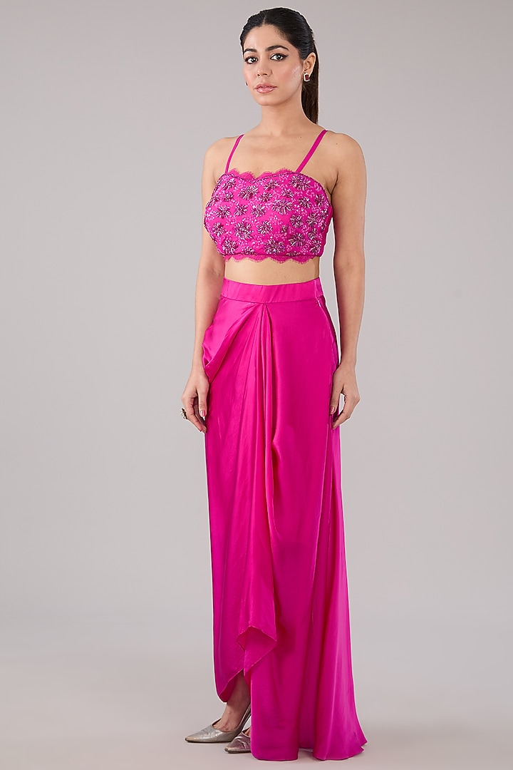Pink Bemberg Satin & Georgette Dhoti Skirt Set by RAASA at Pernia's Pop Up Shop