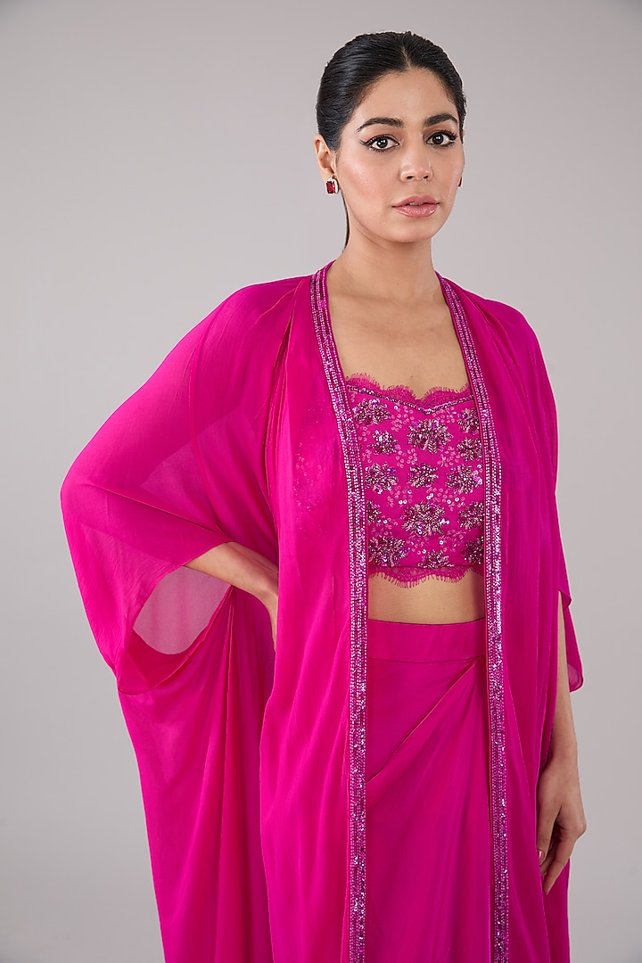 Pink Bemberg Satin & Georgette Dhoti Skirt Set by RAASA at Pernia's Pop Up Shop