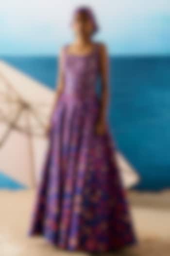 Purple Georgette Skirt Set by RAASA