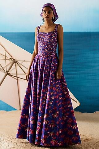 Purple Georgette Skirt Set by RAASA