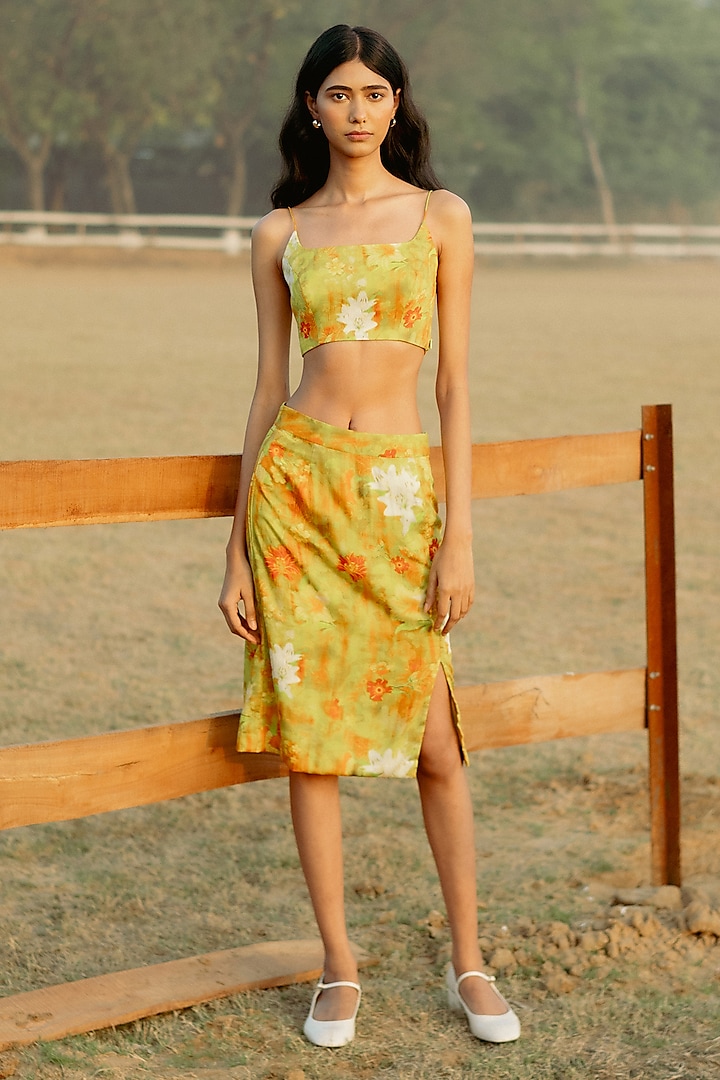 Yellow Modal Digital Printed A-Line Skirt by RAASA at Pernia's Pop Up Shop