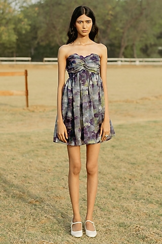 Purple Organza Digital Printed Tube Dress by RAASA