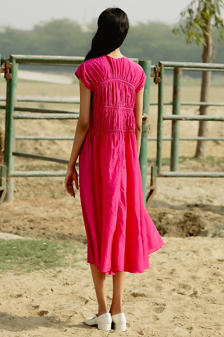 Hot Pink Cotton Muslin Tie-Up Midi Summer Dress by RAASA at Pernia's Pop Up Shop