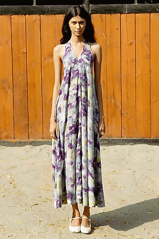 Purple Modal Digital Printed Shift Dress by RAASA