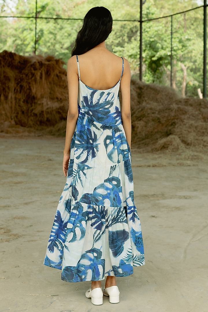 Blue & Shell Cotton Muslin Digital Printed Tiered Maxi Summer Dress by RAASA at Pernia's Pop Up Shop