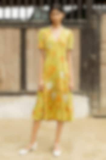 Yellow Modal Digital Printed Midi Dress by RAASA at Pernia's Pop Up Shop