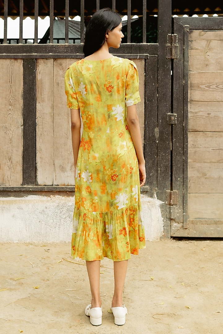 Yellow Modal Digital Printed Midi Summer Dress by RAASA at Pernia's Pop Up Shop